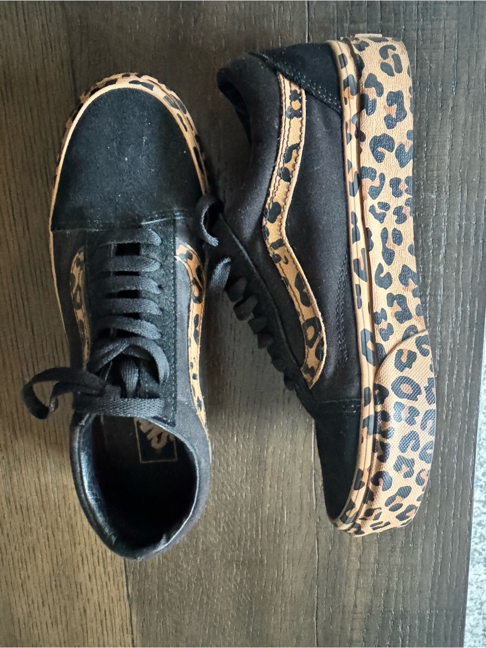 Women’s Vans Black Sneakers with Leopard Print Accents